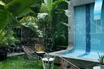 a room with a wall with equations on it at chic&basic Gravity in Porto
