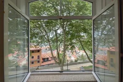an open window with a view of a tree at Porto Downtown River in Porto
