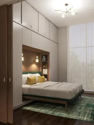 a bedroom with a large bed with yellow pillows at Gallery Townhouse & Home in Porto
