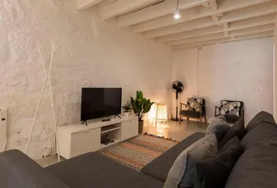 a living room with a couch and a flat screen tv at Porto Garden Villa in Porto