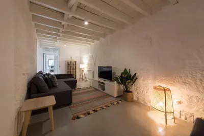 a living room with a couch and a tv at Porto Garden Villa in Porto