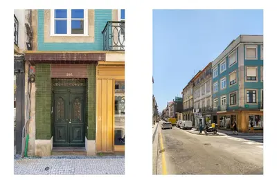 two pictures of a city street with a building at Cedofeita Premium Apartment 2F in Porto