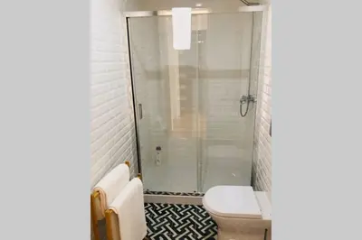 a bathroom with a shower and a toilet at CL Freixo Apartment in Porto