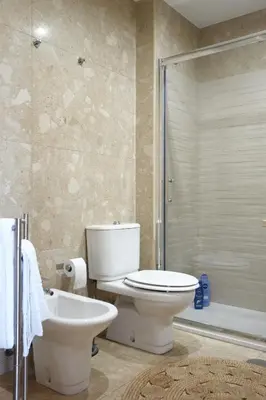 a bathroom with a toilet and a sink and a shower at Porto River Sunset 7th in Vila Nova de Gaia