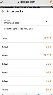 a screenshot of the price packs page on a cell phone at Oasis in Porto by SpiritBnb in Porto