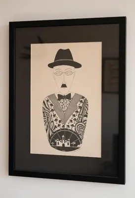 a drawing of a man wearing a hat at O´Porto Fontainhas Flat in Porto
