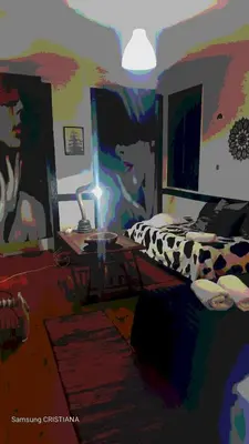 a painting of a bedroom with a bed and a table at AL- Almada 4 in Porto