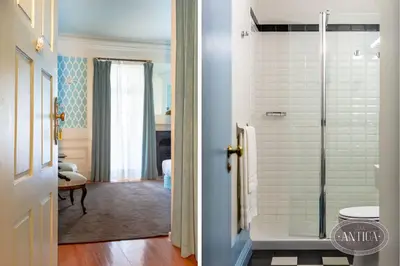 a bathroom with a shower and a toilet in a room at Casa Antiga in Porto