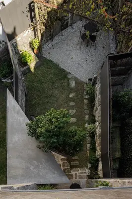 an overhead view of a garden with a stairway at Uba - Heritage and Wine in Porto
