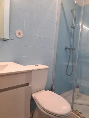 a bathroom with a toilet and a shower at Near River 63 in Vila Nova de Gaia