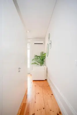 a white room with a plant in the corner at Liiiving in Porto - Downtown Balcony Studio in Porto