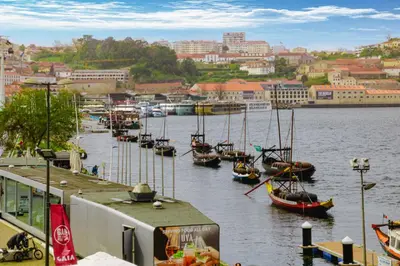 a group of boats are docked in a body of water at NorteSoul Porto à Vista in Vila Nova de Gaia
