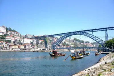 a group of boats in the water under a bridge at Be In Oporto in Porto