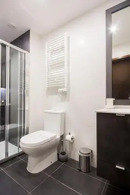 a white bathroom with a toilet and a shower at 418 Apartamento Galé wifi, estacionamento, elevador in Porto