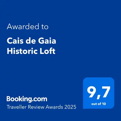 a blue screen with the text awarded to cats de gala historic left at Cais de Gaia Historic Loft in Vila Nova de Gaia