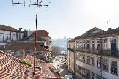 an overhead view of a city street with buildings at Ribeira Loft in Porto