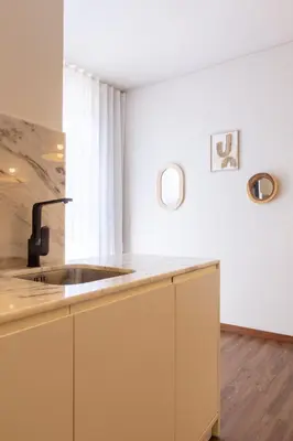 a kitchen with a sink and a counter top at ORM- Flores Apartment in Porto