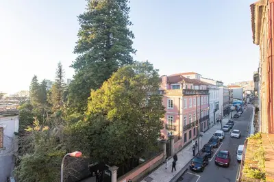 a view of a city street with cars and a tree at Modern 2BR Duplex Downtown by Art District by LovelyStay in Porto