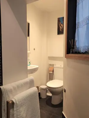 a bathroom with a white toilet and a sink at Porto Downtown Taipas in Porto