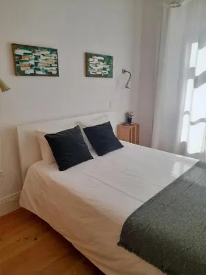 a bedroom with a large white bed with two pillows at Comfortable Central 2 Bedrooms Apartments by Great&Cosy in Porto