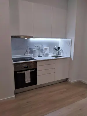 a kitchen with a sink and a stove at TMJ Apartamento in Porto