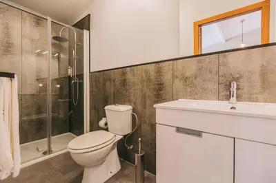 a bathroom with a toilet and a sink and a shower at Oporto Maison Sol in Porto