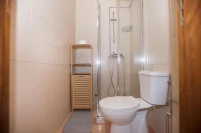 a small bathroom with a toilet and a shower at Bonsai Apartment III in Porto
