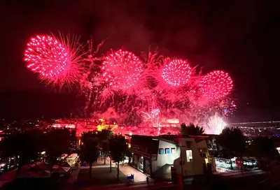 a firework display at night with a city in the background at LUXURY PENTHOUSE - River Gallery Art - View&Center in Vila Nova de Gaia