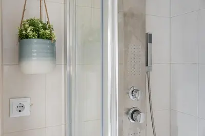 a bathroom with a shower with a potted plant at GuestReady - OPortoGrow Central Batalha 2 in Porto