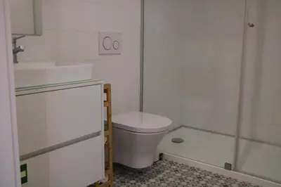 a bathroom with a toilet and a sink and a shower at A Window to Porto - Fabulous apartment by Douro River in Porto
