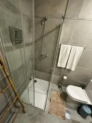 a bathroom with a shower and a toilet at Ilhas Douro - Fontaínhas by PA Hotels in Porto