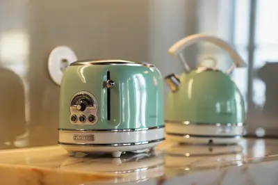 a green and silver toaster sitting on a counter at Estefânia Luxury Apartment Historic House Downtown in Porto