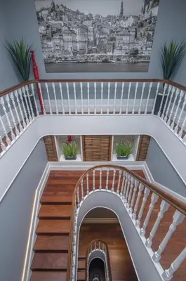 a stairway with a view of a building at Porto Almada 180 Apartments in Porto