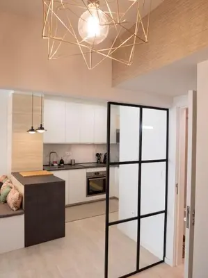 a kitchen with a counter and a ceiling at APOSENTUS - Charming Torrinha in Porto